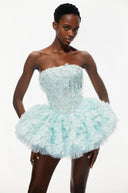 Fabienne Mint Green 3D Petal Puff Mini Dress - Aura Muse