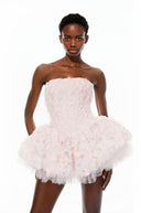 Fabienne Pink 3D Petal Puff Mini Dress - Aura Muse