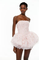 Fabienne Pink 3D Petal Puff Mini Dress - Aura Muse