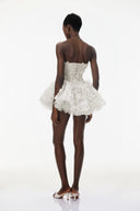 Fabienne White 3D Petal Puff Mini Dress - Aura Muse