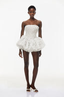 Fabienne White 3D Petal Puff Mini Dress - Aura Muse
