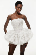 Fabienne White 3D Petal Puff Mini Dress - Aura Muse