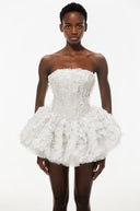 Fabienne White 3D Petal Puff Mini Dress - Aura Muse