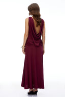 Fable Red Open Back Ruched Slit Maxi Dress - Aura Muse