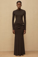Fátima Brown Gathered Maxi Dress - Aura Muse