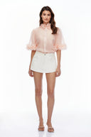 Fern Pink Short Sleeve Blouse with 3D Florals - Aura Muse