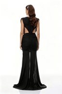 Fernande Black Asymmetrical Draped Maxi Gown - Aura Muse