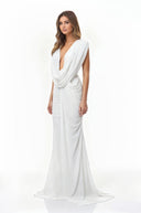 Fernande Black Asymmetrical Draped Maxi Gown - Aura Muse