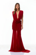 Fernande Red Asymmetrical Draped Maxi Gown - Aura Muse