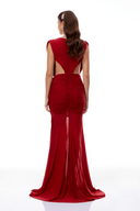 Fernande Red Asymmetrical Draped Maxi Gown - Aura Muse