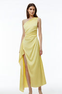 Fidelia Yellow One Shoulder Maxi Dress with High - Aura Muse