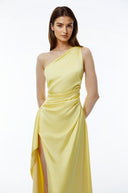 Fidelia Yellow One Shoulder Maxi Dress with High - Aura Muse