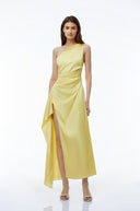 Fidelia Yellow One Shoulder Maxi Dress with High - Aura Muse