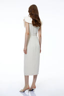 Fiona White V-Neck Ruched Maxi Dress with Slit - Aura Muse