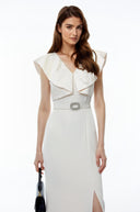 Fiona White V-Neck Ruched Maxi Dress with Slit - Aura Muse