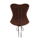 Fleur Brown Lace Up Corset Crop Top - Aura Muse