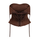 Fleur Brown Lace Up Corset Crop Top - Aura Muse