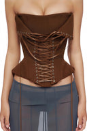 Fleur Brown Lace Up Corset Crop Top - Aura Muse