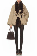 Fleur Khaki Belted Fur Panel Puffer Jacket - Aura Muse