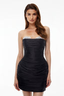 Freya Black Off Shoulder Ruched Mini Dress - Aura Muse