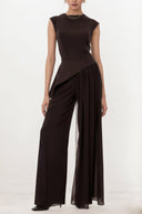 Freya Brown Asymmetrical Top & Trousers Set - Aura Muse