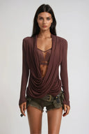 Frida Draped Neckline Lace Top - Aura Muse