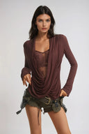 Frida Draped Neckline Lace Top - Aura Muse