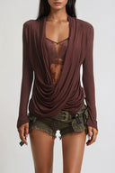 Frida Draped Neckline Lace Top - Aura Muse