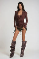 Frida Draped Neckline Lace Top - Aura Muse