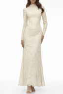 Gaia Ivory High Neck Floral Lace Maxi Dress - Aura Muse