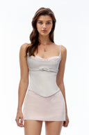 Garnet Grey Sweetheart Top & Skirt Set with Bow - Aura Muse