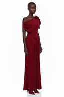 Genesis Red One Shoulder Ruched Maxi Dress - Aura Muse
