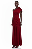 Genesis Red One Shoulder Ruched Maxi Dress - Aura Muse