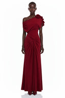 Genesis Red One Shoulder Ruched Maxi Dress - Aura Muse