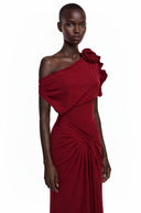 Genesis Red One Shoulder Ruched Maxi Dress - Aura Muse