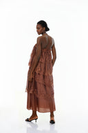 Genevieve Chocolate Brown Tiered Maxi Dress with Lace Trim - Aura Muse