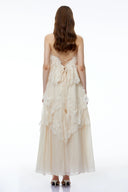 Genevieve Cream White Tiered Maxi Dress with Lace Trim - Aura Muse