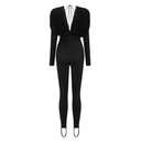 Geraldine Black Deep V-Neck Draped Jumpsuit - Aura Muse