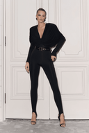 Geraldine Black Deep V-Neck Draped Jumpsuit - Aura Muse