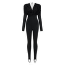 Geraldine Black Deep V-Neck Draped Jumpsuit - Aura Muse