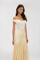 Germaine Yellow Off Shoulder Ruched Maxi Dress - Aura Muse