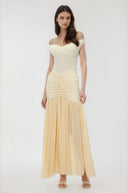 Germaine Yellow Off Shoulder Ruched Maxi Dress - Aura Muse
