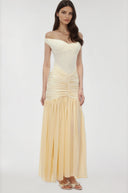 Germaine Yellow Off Shoulder Ruched Maxi Dress - Aura Muse