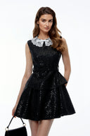 Gia Black Sequin Lace Trim Mini Dress - Aura Muse