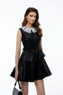 Gia Black Sequin Lace Trim Mini Dress - Aura Muse