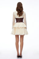 Ginette Cream Color Block Puffball Mini Dress - Aura Muse