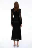 Gioia Black Lace Maxi Dress with 3D Florals - Aura Muse