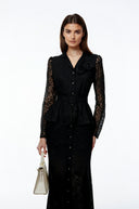 Gioia Black Lace Maxi Dress with 3D Florals - Aura Muse