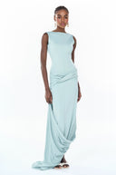 Giulia Mint Green Draped Asymmetrical Maxi Dress - Aura Muse