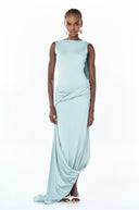 Giulia Mint Green Draped Asymmetrical Maxi Dress - Aura Muse